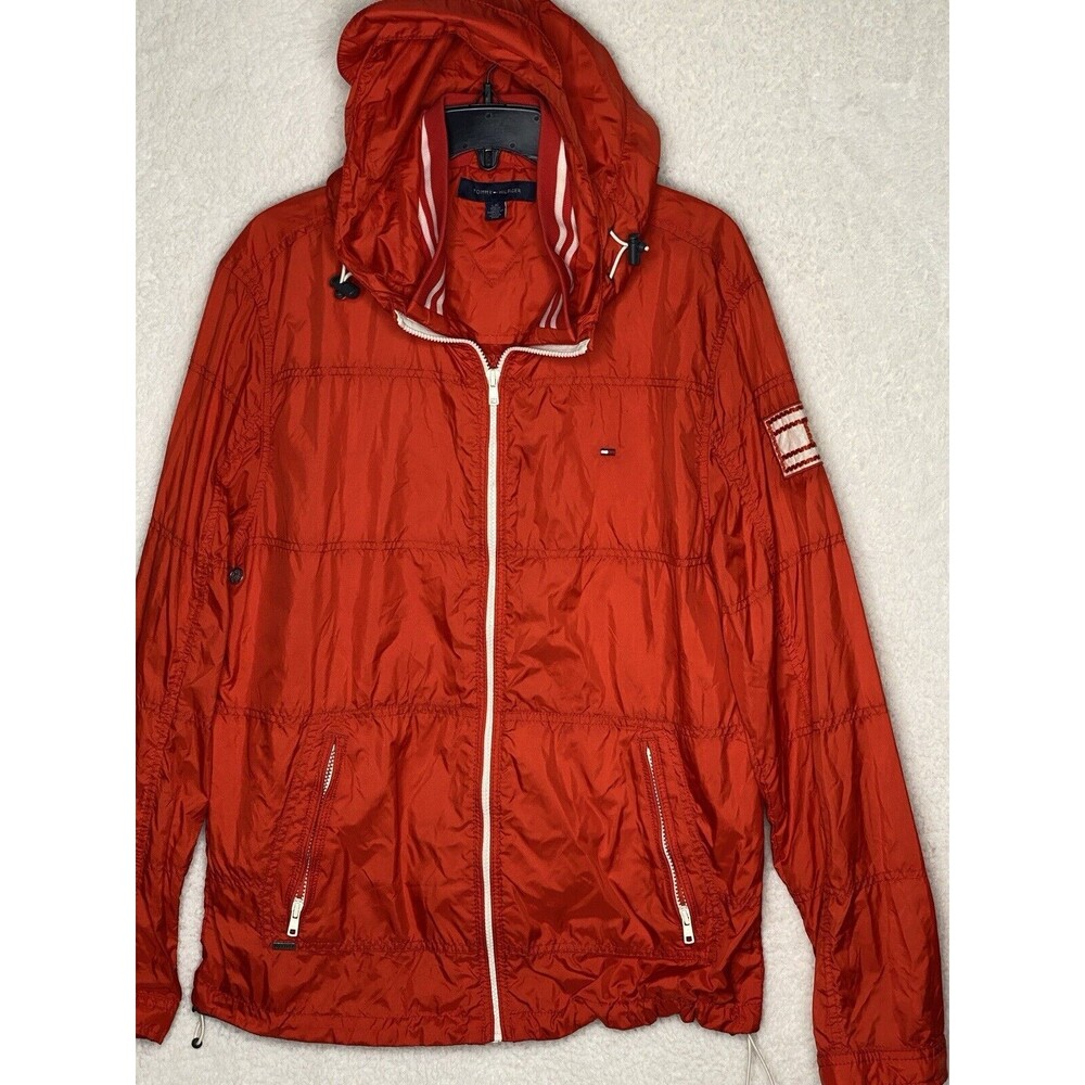 Vintage Tommy Hilfiger Sport Jacket Mens L Red Full Zip Windbreaker 90s Nylon
